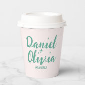 Gobelets En Papier Mariage rose et vert ondulé (Recto)