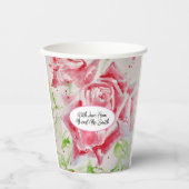 Gobelets En Papier Mariage Rose Motif  d'aquarelle (Recto)