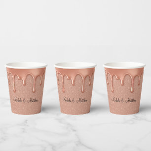 Gobelets En Papier Mariage rose Parties scintillant or & Lecteurs mét
