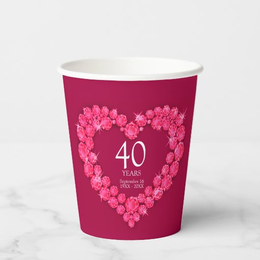 Gobelets En Papier Mariage Ruby anniversaire personnalisé date photo  (Verso)