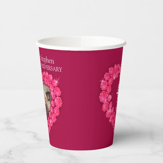 Gobelets En Papier Mariage Ruby anniversaire personnalisé date photo (Gauche)