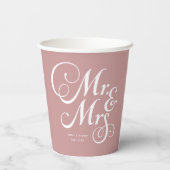 Gobelets En Papier Mariage rustique m & mrs Dusty Pink personnalisé (Verso)