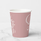 Gobelets En Papier Mariage rustique m & mrs Dusty Pink personnalisé (Gauche)