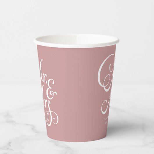 Gobelets En Papier Mariage rustique m & mrs Dusty Pink personnalisé (Gauche)