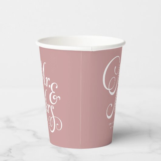 Gobelets En Papier Mariage rustique m & mrs Dusty Pink personnalisé (Droite)