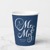 Gobelets En Papier Mariage rustique m & mrs Navy Blue personnalisé (Verso)
