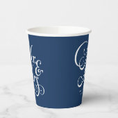 Gobelets En Papier Mariage rustique m & mrs Navy Blue personnalisé (Gauche)