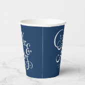 Gobelets En Papier Mariage rustique m & mrs Navy Blue personnalisé (Droite)