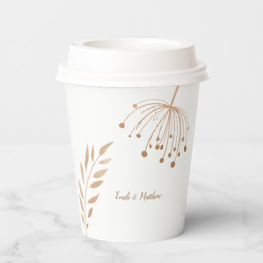 Gobelets En Papier Mariage simple floral botanique or (Verso)