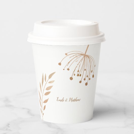 Gobelets En Papier Mariage simple floral botanique or (Recto)