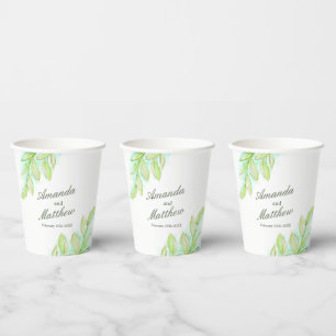 Gobelets En Papier Mariage Spring vert feuilles nom personnalisé