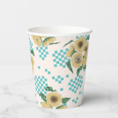 Gobelets En Papier Mariage Tournesol Damier Turquoise Shower de Marié (Verso)