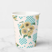 Gobelets En Papier Mariage Tournesol Damier Turquoise Shower de Marié (Gauche)