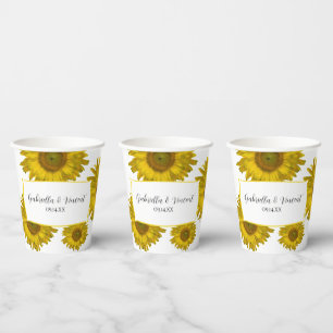 Gobelets En Papier Mariage Tournesols Jaunes Éparpillés