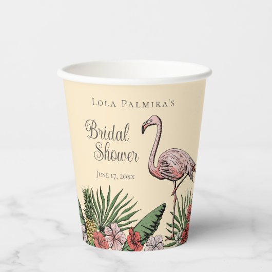 Gobelets En Papier Mariage Tropical Floral Pink Flamingo (Recto)