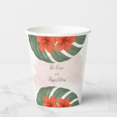 Gobelets En Papier Mariage Tropical Monstera & Hibiscus (Recto)
