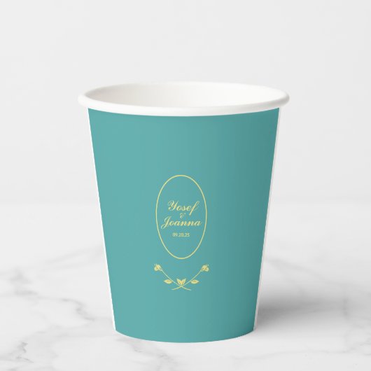 Gobelets En Papier Mariage turquoise et Gold (Recto)