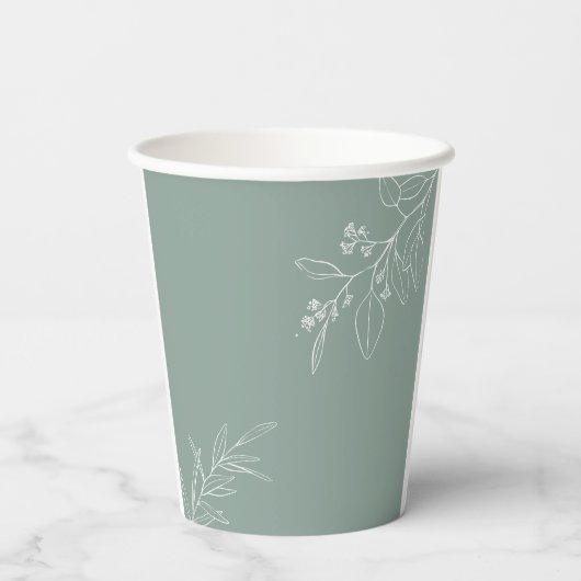 Gobelets en papier mariage vert sauge floral bohèm (Verso)