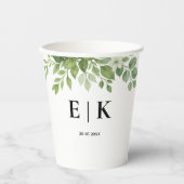 Gobelets En Papier Mariage Vert Sauge | Monogramme (Recto)