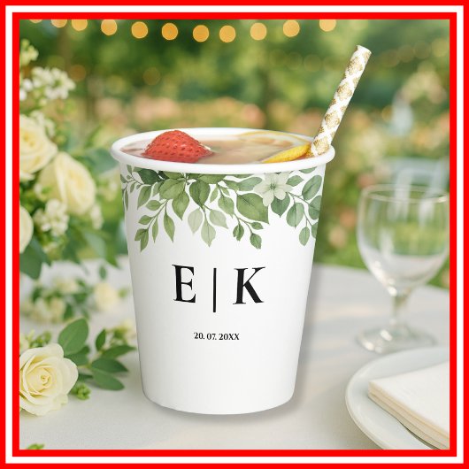 Gobelets En Papier Mariage Vert Sauge | Monogramme