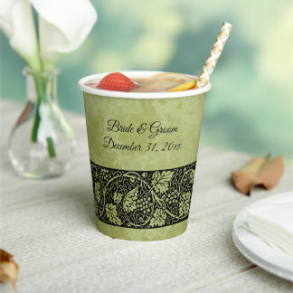 Gobelets En Papier Mariage Vintage, Feuilles de Vigne Victoriennes