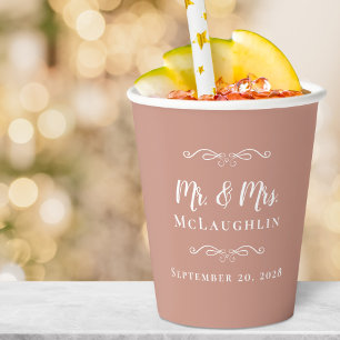 Gobelets En Papier Mariages élégants Mr & Mrs Couple Blush Rose