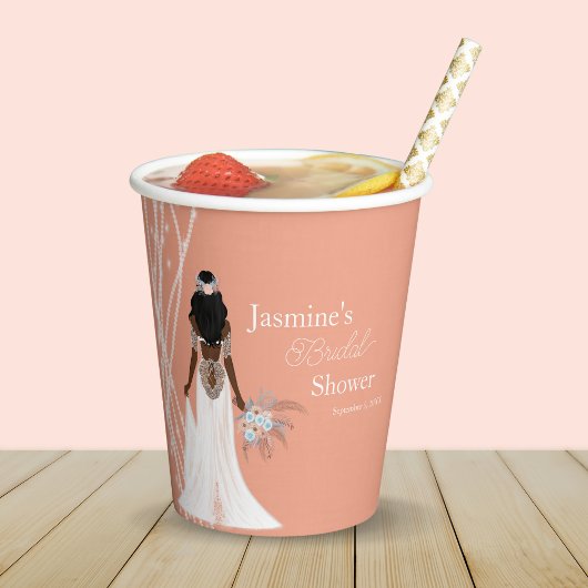 Gobelets En Papier Mariée Bohème Avec Perles Et Fleurs Enterrement De