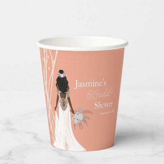 Gobelets En Papier Mariée Boho Avec Perles Et Fête des mariées Fleurs (Verso)