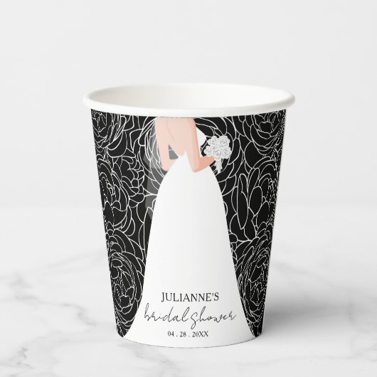 Gobelets En Papier Mariée Élégante sur Fond Noir (Verso)