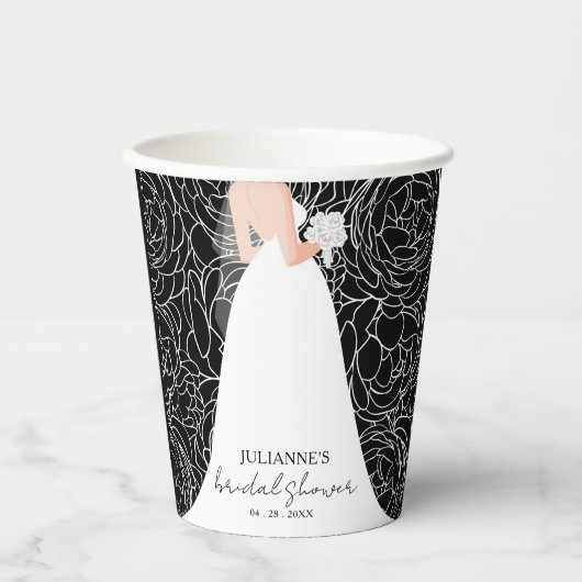 Gobelets En Papier Mariée Élégante sur Fond Noir (Recto)