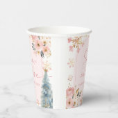 Gobelets En Papier Mariés Sous La Neige Flocon De Neige Rose Baptême  (Droite)