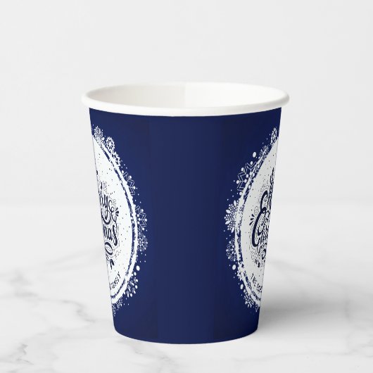 Gobelets En Papier Marine Bleu & Blanc Minimal Élégant Joyeux Chirtsm (Gauche)