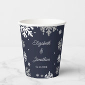 Gobelets En Papier Marine Blue Snowflakes Mariage d'hiver (Recto)