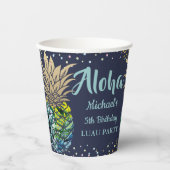 Gobelets En Papier Marine Blue Tropical Luau Pineappal Beach Annivers (Recto)