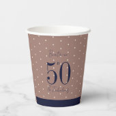 Gobelets En Papier Marine et Mocha | 50 & Fabuleuse fête d'anniversai (Verso)