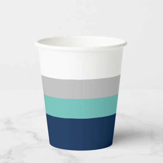 Gobelets En Papier Marine, Gris Turquoise Colorblock (Recto)