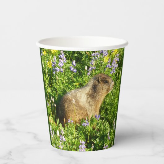 Gobelets En Papier Marmot dans le Mont Rainier Fleurs sauvages (Verso)