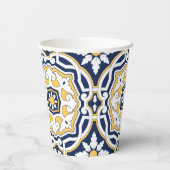 Gobelets En Papier Marocain bleu vif jaune complexe géométrique (Verso)