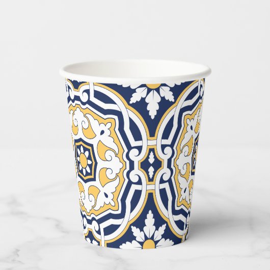 Gobelets En Papier Marocain bleu vif jaune complexe géométrique (Verso)