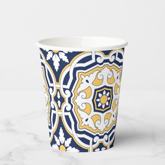 Gobelets En Papier Marocain bleu vif jaune complexe géométrique (Gauche)