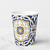 Gobelets En Papier Marocain bleu vif jaune complexe géométrique (Recto)