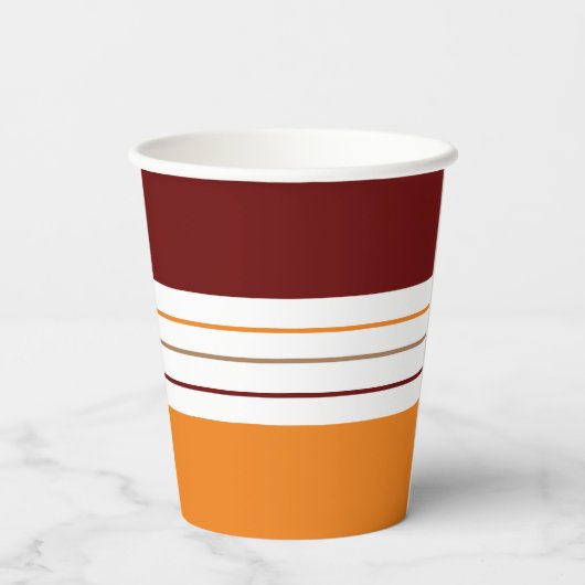 Gobelets En Papier Maroon Autum Orange Stripes De Nom (Verso)