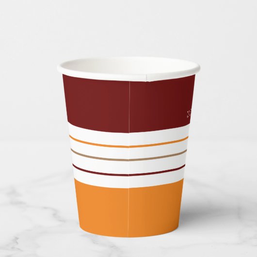 Gobelets En Papier Maroon Autum Orange Stripes De Nom (Droite)