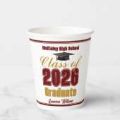 Gobelets En Papier Maroon Gold Class of 2026 Graduation Party (Verso)