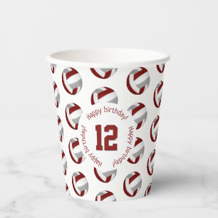 Gobelets En Papier maroon gris volleyballs fête d'anniversaire tasses