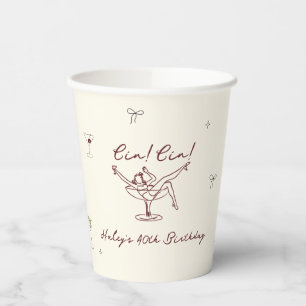 Gobelets En Papier Maroon ironique Main tiré Cin Cin Martini