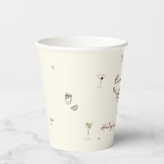 Gobelets En Papier Maroon ironique Main tiré Cin Cin Martini (Recto)