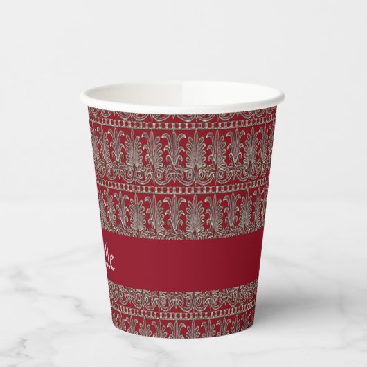 Gobelets En Papier Maroon motif décoratif gris victorien (Gauche)