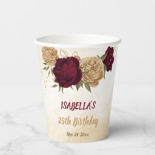 Gobelets En Papier Maroon vert beige or botanique (Verso)