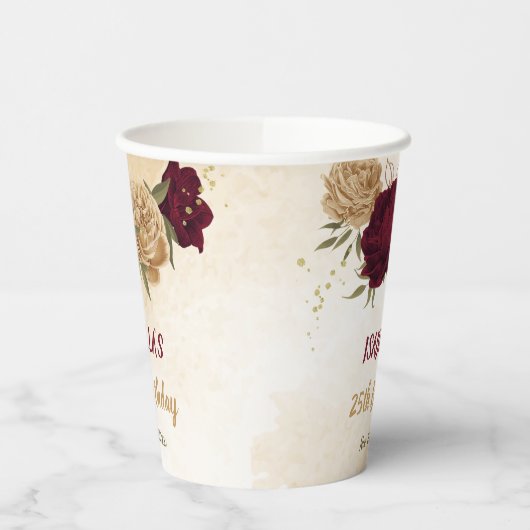 Gobelets En Papier Maroon vert beige or botanique (Gauche)